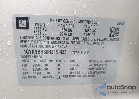 2017 Cadillac Xt5 Luxury z USA, uszkodzony, nr VIN 1GYKNBRS8HZ151423